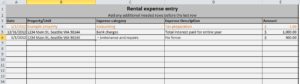 Expense Entry tab for Rental property P&L spreadsheet