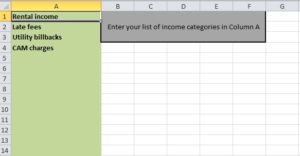 Income Categories list for Rental property P&L spreadsheet