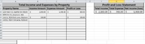 Portfolio Summary tab of P&L spreadsheet