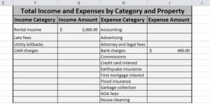 Property report - Income and Expense by Category report for Rental property P&L spreadsheet