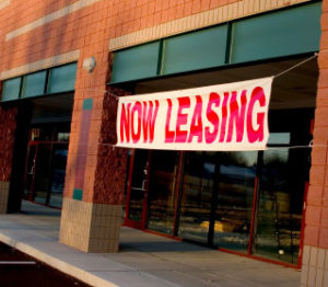 Now leasing banner on commercial space